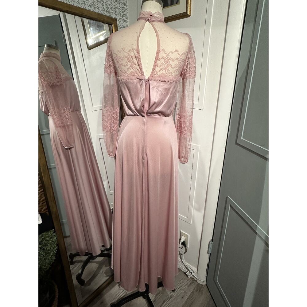Vintage Women’s JCPenney Fashions Pink Gown Dress Sheer Lace Arms - Picture 5 of 7